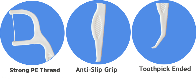 details of double threads dental floss picks